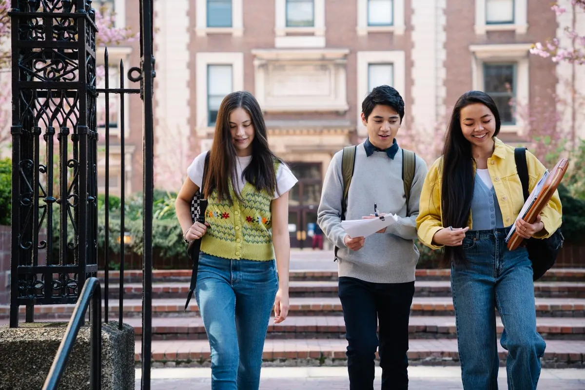 University students walking together across a campus